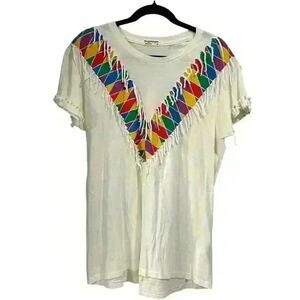 Munsingwear Multicolor Fringe T-Shirt Art to Wear 80's Vintage‎ EU 44 US Small